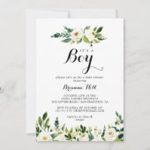 Groen Wit Bloemen Het is een jongen Baby shower Kaart (Voorkant)