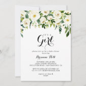 Groen Wit Bloemen Het is een meisje Baby shower Kaart (Voorkant)