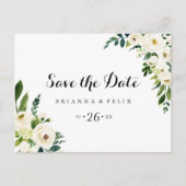 Groen Wit Bloemen Horizontaal Save the Date Briefkaart (Voorkant)