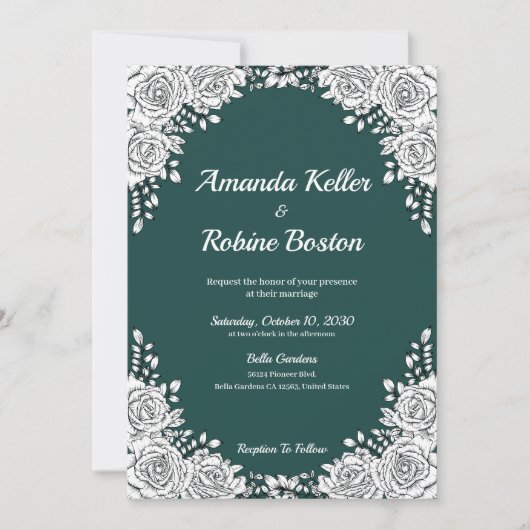 Groen & Wit Bloemen Huwelijksuitnodiging Kaart (Voorkant)