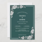 Groen & Wit Bloemen Huwelijksuitnodiging Kaart (Voorkant)