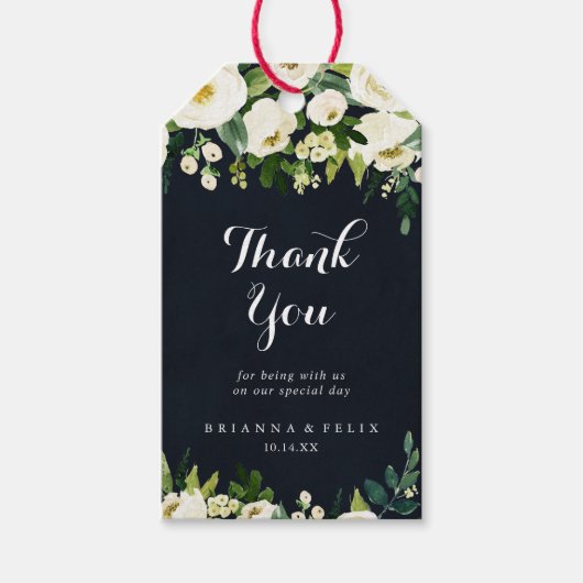 Groen Wit Bloemen Koninklijk Blauw Bruiloft Dank u Cadeaulabel (Voorkant)