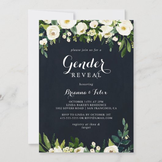 Groen Wit Bloemen Koninklijk Blauw Geslacht Onthul Kaart (Voorkant)