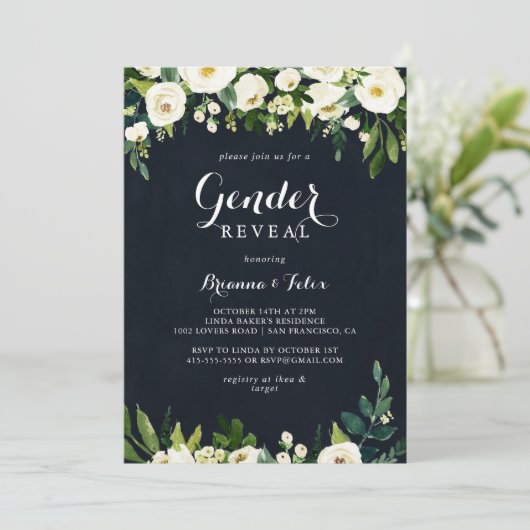 Groen Wit Bloemen Koninklijk Blauw Geslacht Onthul Kaart (Staand voorkant)