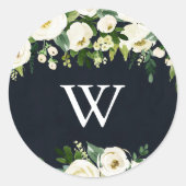 Groen Wit Bloemen Koninklijk Blauw Monogram Bruilo Ronde Sticker (Voorkant)