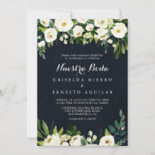 Groen Wit Bloemen Koninklijk Blauw Nuestra Boda Br Kaart (Voorkant)