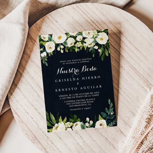 Groen Wit Bloemen Koninklijk Blauw Nuestra Boda Br Kaart