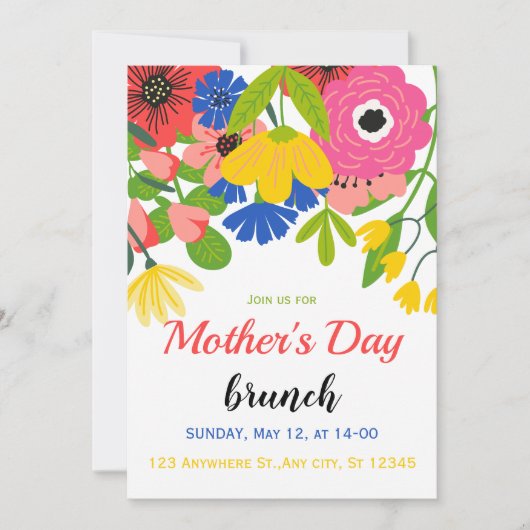 Groen Wit Bloemen Moederdag Uitnodigen Kaart (Voorkant)
