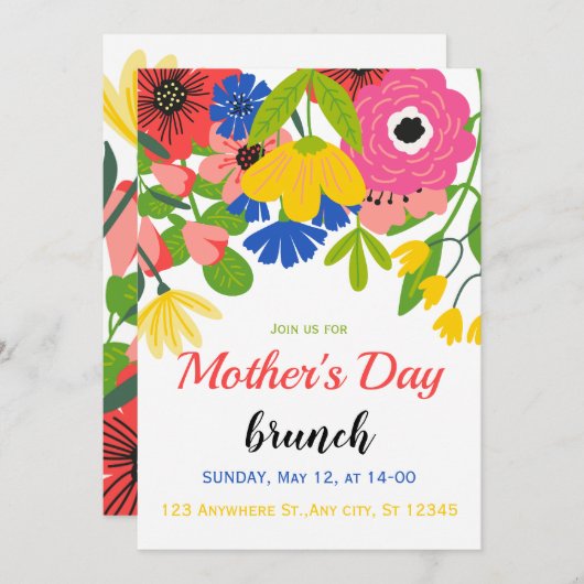 Groen Wit Bloemen Moederdag Uitnodigen Kaart (Voorkant / Achterkant)