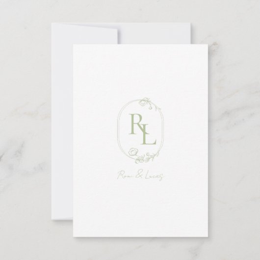 Groen & Wit Bloemen Monogram Bruiloft RSVP Kaartje (Achterkant)