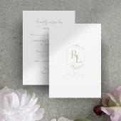 Groen & Wit Bloemen Monogram Bruiloft RSVP Kaartje