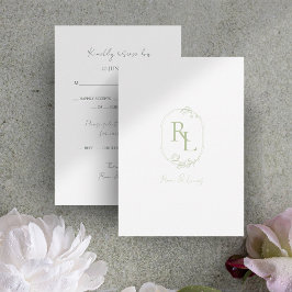 Groen & Wit Bloemen Monogram Bruiloft RSVP Kaartje