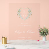 Groen Wit Bloemen Monogram Crest Bruiloft Welkom Acryl Bord (Huwelijk)