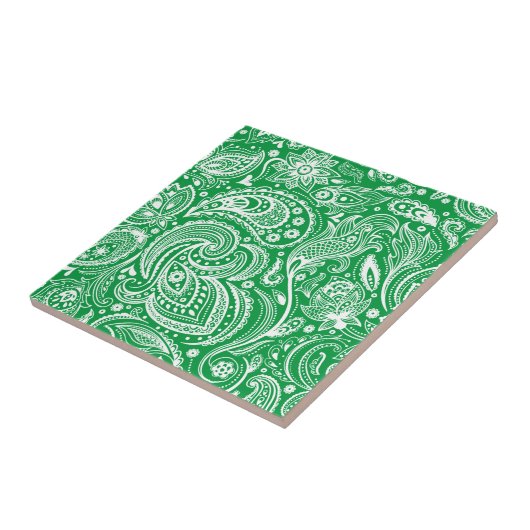 Groen & Wit  Bloemen Paisley Patroon Tegeltje (Zijkant)