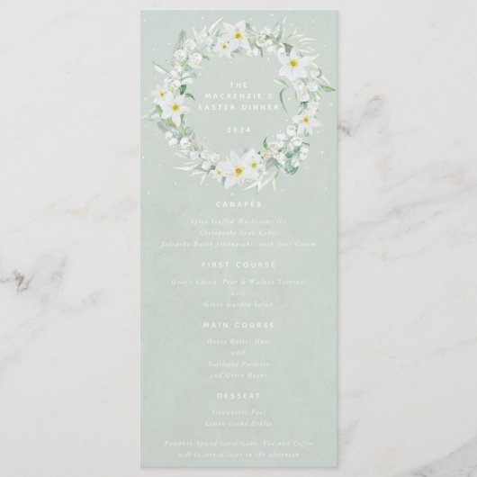 Groen Wit Bloemen Pasen krans Flat 4 gangen Menu (Voorkant)