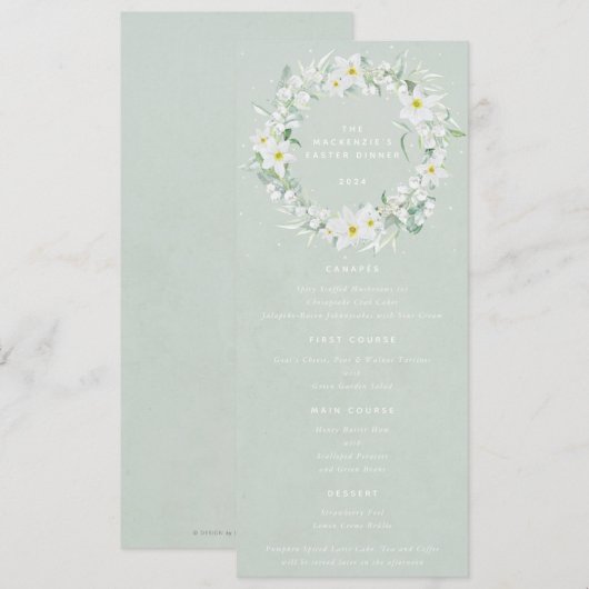 Groen Wit Bloemen Pasen krans Flat 4 gangen Menu (Voorkant / Achterkant)