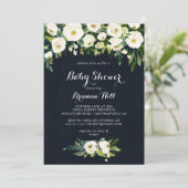 Groen Wit Bloemen Royal Blue Baby shower Kaart (Staand voorkant)