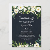 Groen Wit Bloemen Royal Blue Quinceañera Kaart (Voorkant)