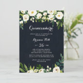 Groen Wit Bloemen Royal Blue Quinceañera Kaart (Staand voorkant)