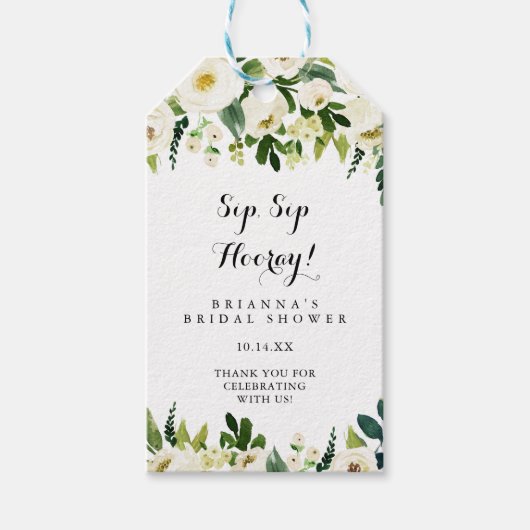 Groen Wit Bloemen Sip Hooray Vrijgezellenfeest Cadeaulabel (Voorkant)