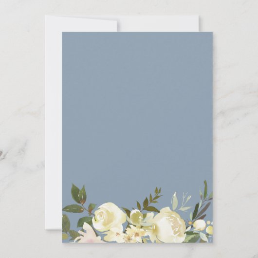 Groen Wit Bloemen Stoffig Blauw Trouwen Kaart (Achterkant)