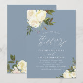 Groen Wit Bloemen Stoffig Blauw Trouwen Kaart (Voorkant / Achterkant)