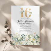 Groen & Wit Bloemen Sweet Sixteen Verjaardagsfeest Kaart