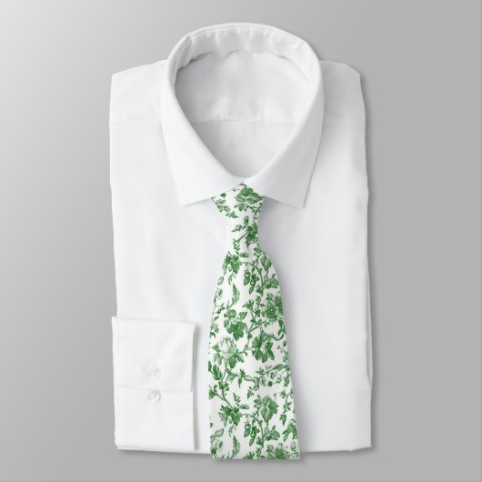 Groen Wit Bloemen Toile Chinoiserie Wedding Stropdas (Gebonden)