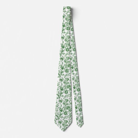 Groen Wit Bloemen Toile Chinoiserie Wedding Stropdas (Voorkant)
