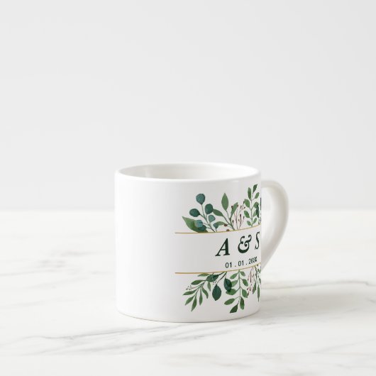 Groen Wit Bloemen Trouwen Espresso Cup Espresso Kop (Voorkant rechts)