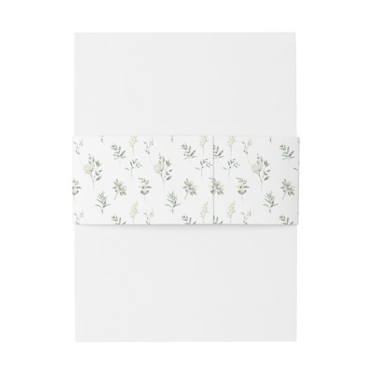 Groen wit bloemenbruiloft uitnodiging buikband uitnodigingen wikkel (Achterkant Voorbeeld)