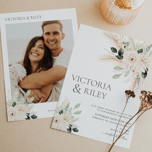 groen wit bloemenbruiloft uitnodiging Victoria