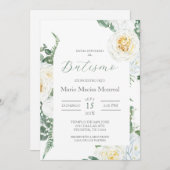 groen wit bloemendoop spaanse uitnodiging (Voorkant / Achterkant)