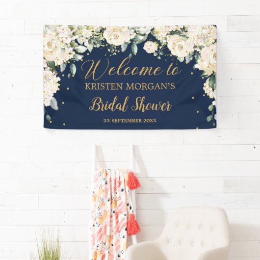 Groen wit bloemenhortensia's vrijgezellenfeest spandoek (Insitu)