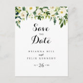 Groen Wit Bloemenkalligrafie Save the Date Briefkaart (Voorkant)