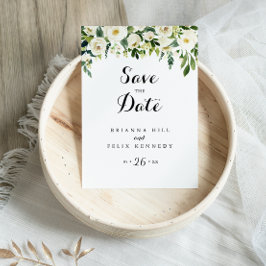 Groen Wit Bloemenkalligrafie Save the Date Briefkaart