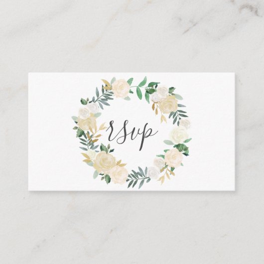 groen wit bloemenkrans bruiloft RSVP Informatiekaartje (Voorkant)