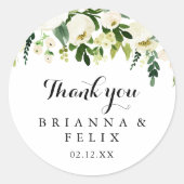 groen wit bloemetje dank u bruiloft gunst ronde sticker (Voorkant)