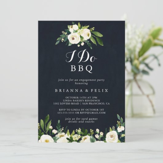 Groen Wit Bloemig Blauw Ik Doe BBQ Verlovingsfeest Kaart (Staand voorkant)