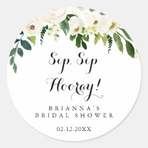 Groen wit bloemstuk Sip Sip Hooray Bruidsfeest Ronde Sticker