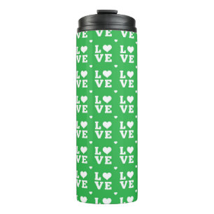 GROEN & WIT blokLETTERS LIEFDE MET HARTEN Thermosbeker
