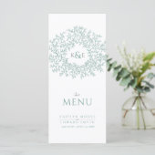 Groen wit botanisch blad tekening monogram bruilof menu (Staand voorkant)