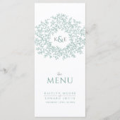 Groen wit botanisch blad tekening monogram bruilof menu (Voorkant)