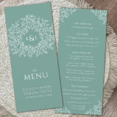 Groen wit botanisch blad tekening monogram bruilof menu
