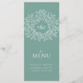 Groen wit botanisch blad tekening monogram bruilof menu (Voorkant)