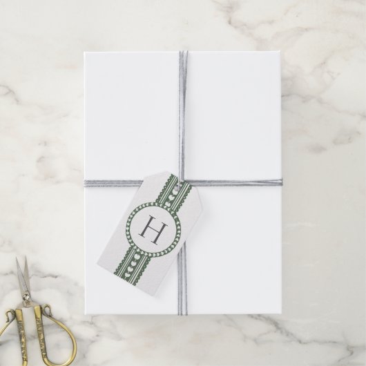 Groen & Wit Botanisch Blokdruk Huwelijk Cadeaulabel (Met Touw)