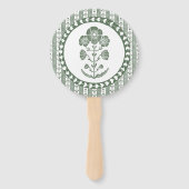 Groen & Wit Botanisch Blokdruk Huwelijk Handwaaier (Voorkant)