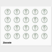 Groen & Wit Botanisch Blokdruk Huwelijk Ronde Sticker (Vel)