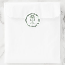 Groen & Wit Botanisch Blokdruk Huwelijk Ronde Sticker
