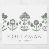 Groen & Wit Botanisch Blokdruk Huwelijk Sparkling Wijnetiket (Enkel label)